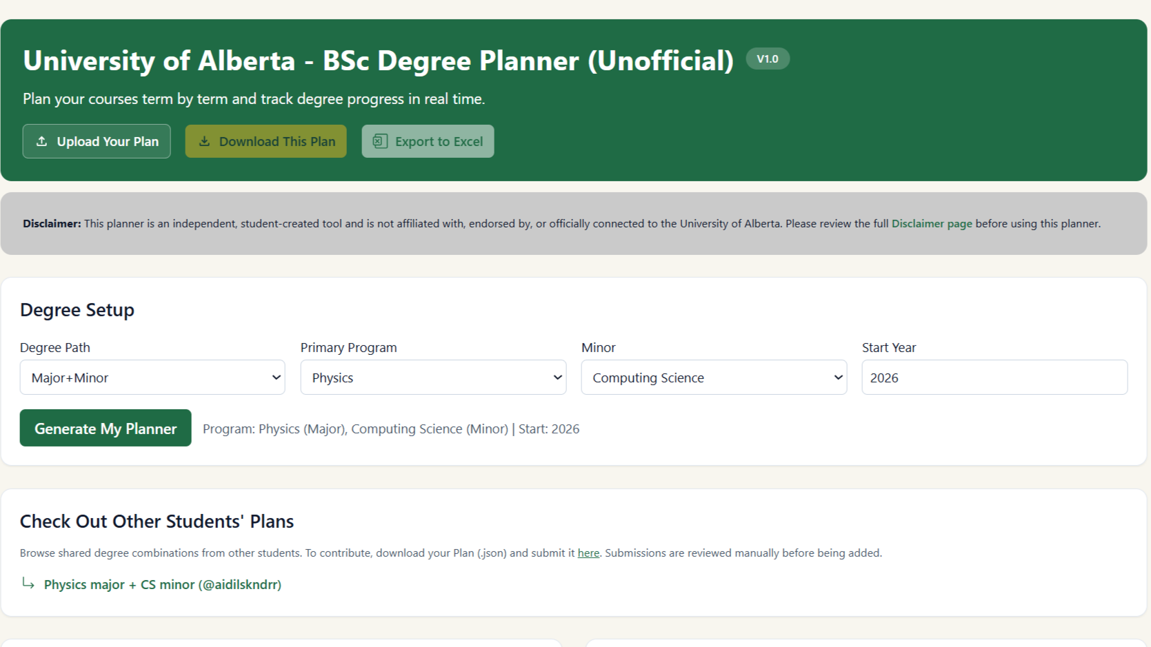 UofA BSc Degree Planner